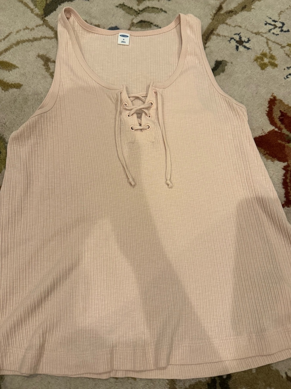 Old Navy Ribbed Lace-Up Tank Top in Light Blush Medium